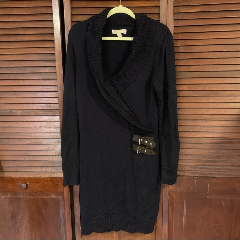 Michael Kors Women’s Navy Long Sleeve Buckle-trim Cowl Sweater Dress Sz L